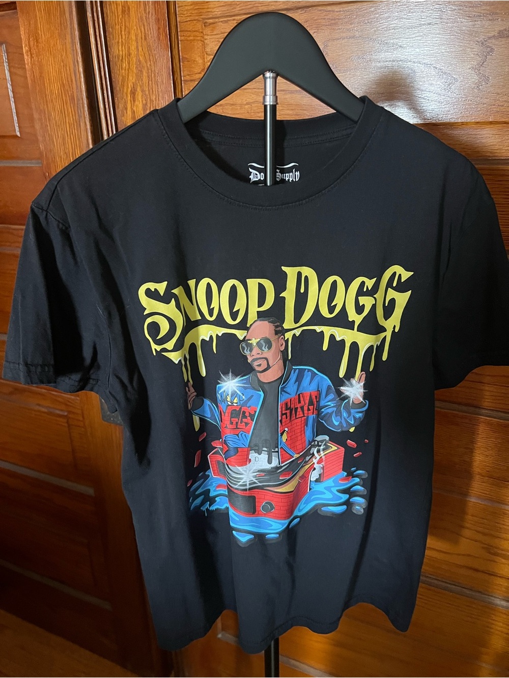 Black Graphic Short Sleeve Tee with Yellow Logo